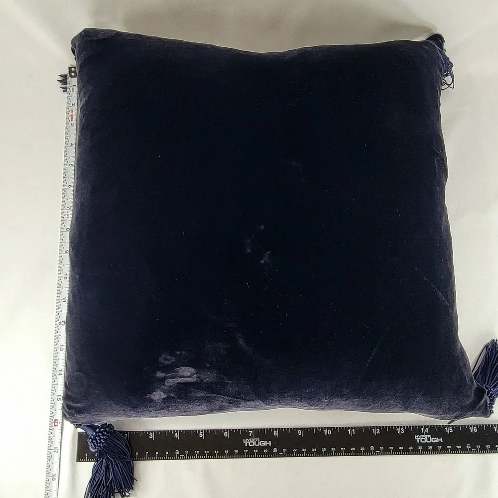 Velvet Navy Blue Gold Tassel Whimsigoth Throw Pillow Square 16